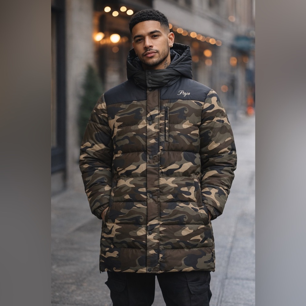 PRPS Men's Camouflage Long Puffer Jacket
